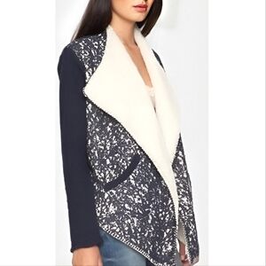 Johnny Was Biya Kamillah Wrap Cardigan Embroidered Fleece Waterfall Navy Blue